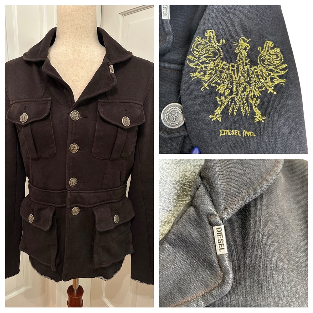 DIESEL Y2K Military Safari Fleece Jacket Embroidered Crest M - Picture 14 of 14